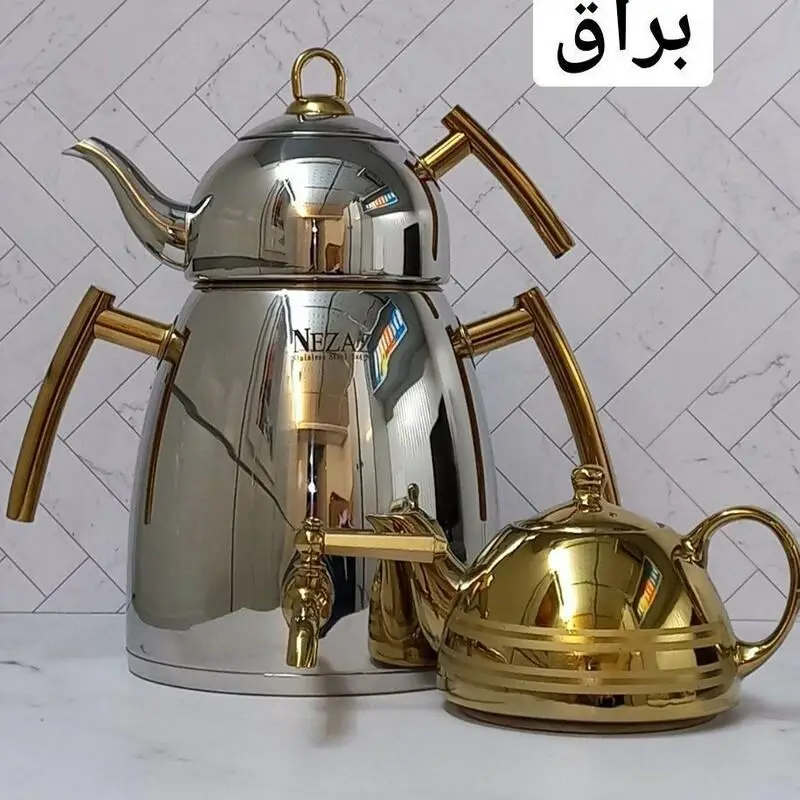 کتری دو قوری استیل نزاز کف چدن براق مدل 4027 - Image 2