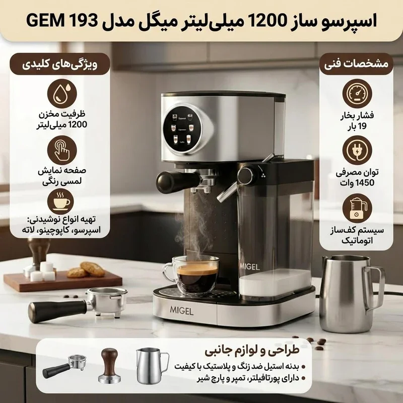 اسپرسو ساز میگل مدل GEM 193 - Image 7